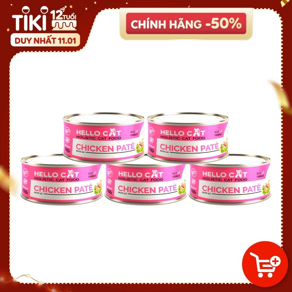 (Combo 5 Lon) Pate Tươi Dành Cho Mèo Kén Ăn Tất Cả Các Giống Mèo Ở Mọi Độ Tuổi Hương Vị Gà - Hello Cat Chicken Pate 190G