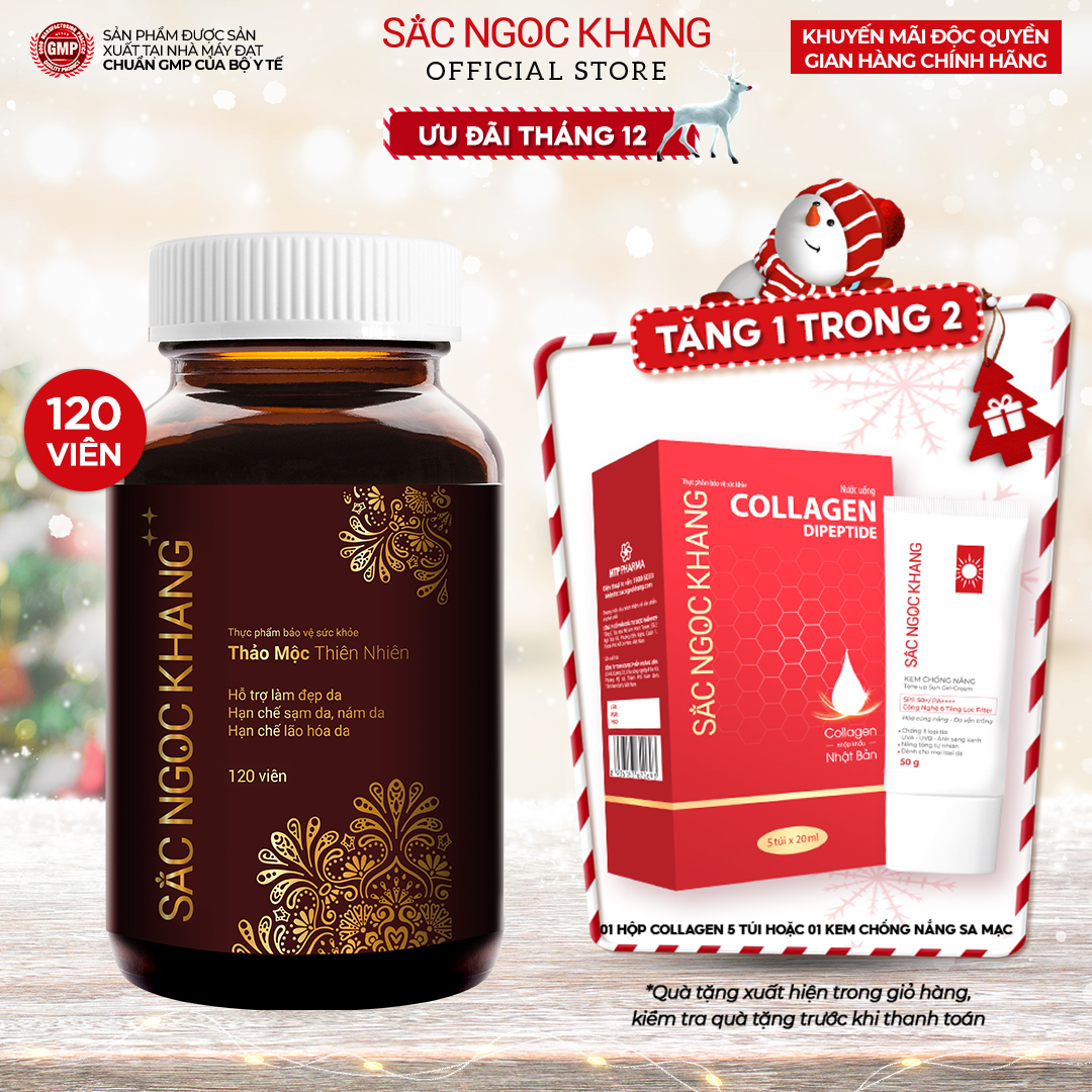Combo 2 Viên Uống Sắc Ngọc Khang 120 Viên Giúp Trẻ Hóa Làn Da Làm Mờ Sạm Nám Tàn Nhang Hiệu Quả, Tăng Cường Tính Đàn Hồi Cho Làn Da, Hỗ Trợ Cải Thiện Và Phục Hồi Da Bị Lão Hóa Vượt Trội