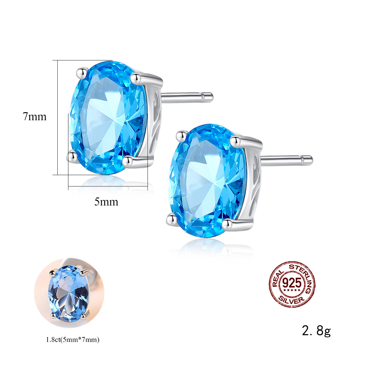 Bông tai nữ bông tai Bạc cao cấp 925 đính đá xanh Hàn Quốc - Bông tai bạc thật s925 tự nhiên B1448 bảo Ngọc Jewelry