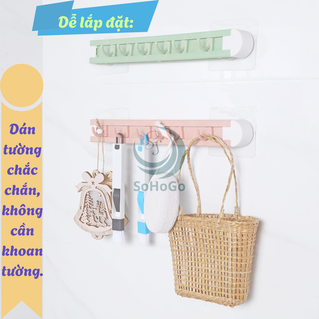 Giá treo dụng cụ nhà bếp đa năng -Kệ treo tường có móc và khe cắm dao kéo -Thanh treo nhà bếp thông minh 6 móc