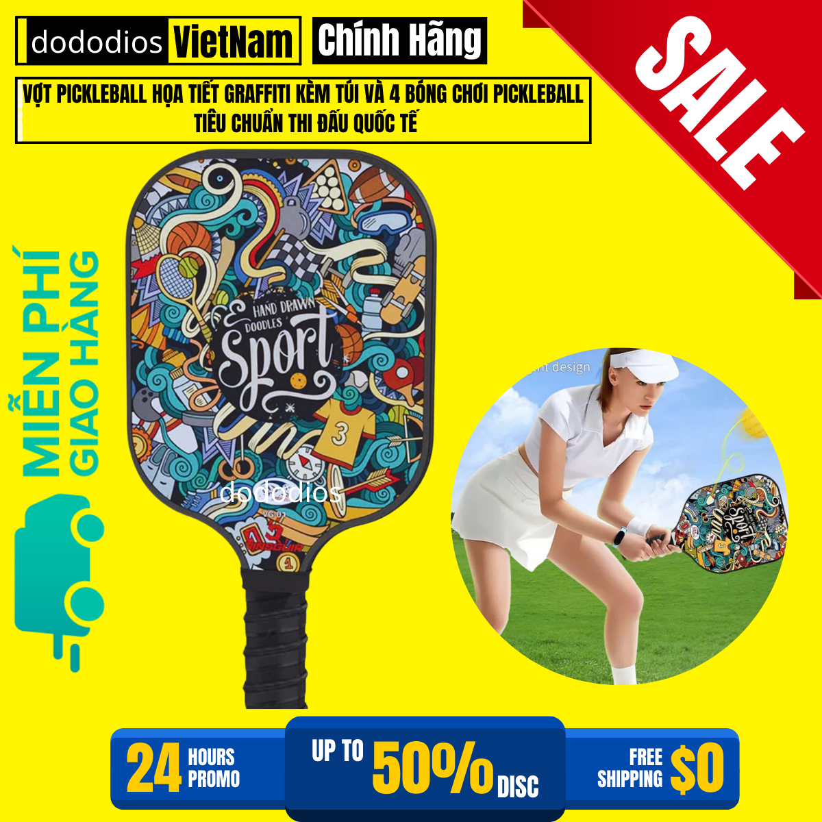 1 Chiếc Vợt Pickleball Họa Tiết Graffiti Pickleball Tiêu Chuẩn Thi Đấu Quốc Tế - Chính Hãng dododios - Graffiti