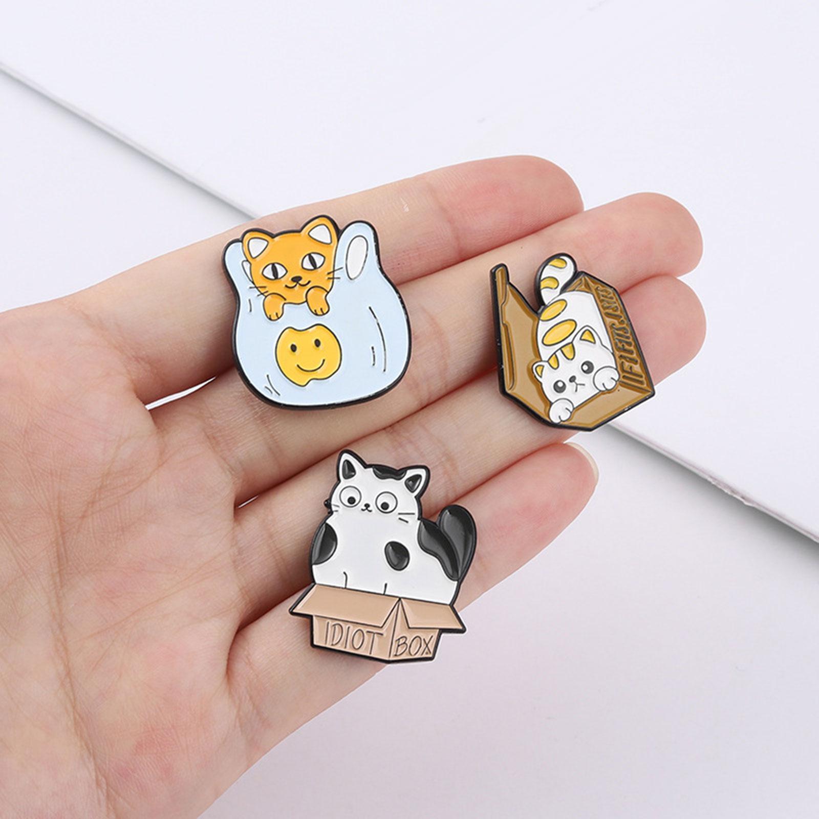 5 Pieces Cartoon Cat Enamel Brooches Jewelry Pins Badge for Bag Shirt Decor
