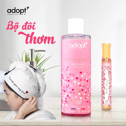 BST Thơm Gồm Sữa tắm và Nước hoa Adopt' Absolu D'amour Tặng Khăn Ủ Tóc Cực Xinh