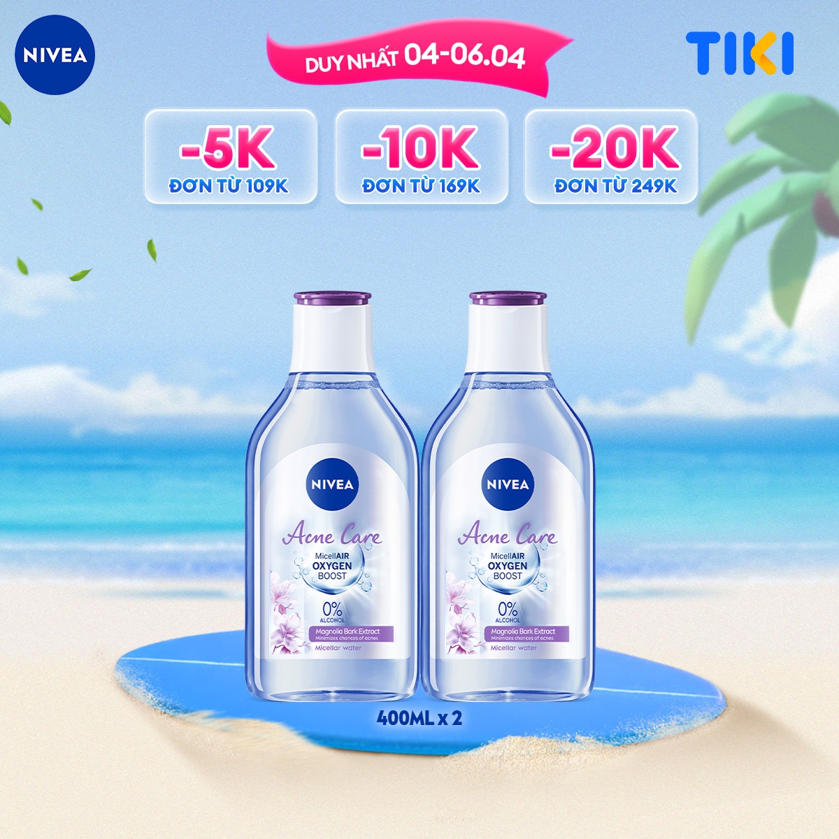 Bộ 2 Nước Tẩy Trang NIVEA Acne Care Cho Da Mụn Sạch Sâu Ngừa Mụn (400 ml) - 80116