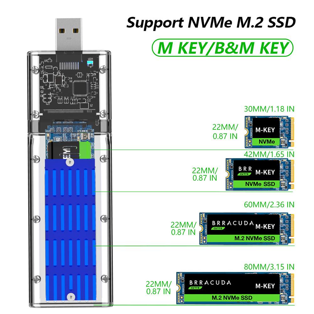 Vỏ ổ cứng di động USB3.1 Gen2 10Gbps M.2 SSD Giao thức PCIE Giao thức NVMe B/M-Key USB3.0 M2 SSD Enclosure Reader Thể rắn bên ngoài Màu sắc: USB3.0 Đen