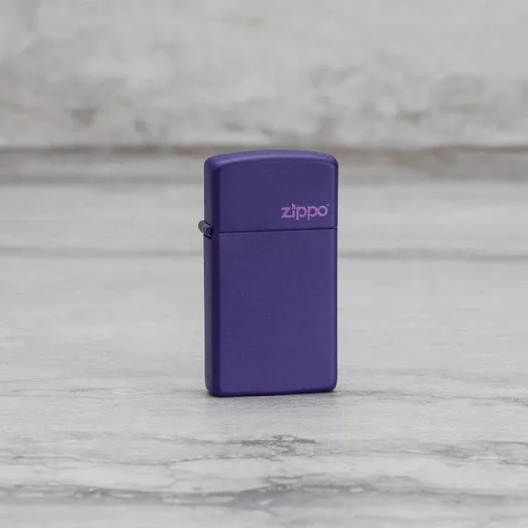 Bật lửa Zippo Slim Purple Matte - Dòng Vỏ Mảnh Sơn Tĩnh Điện Tím Khắc Logo Laser Chính Hãng Mỹ