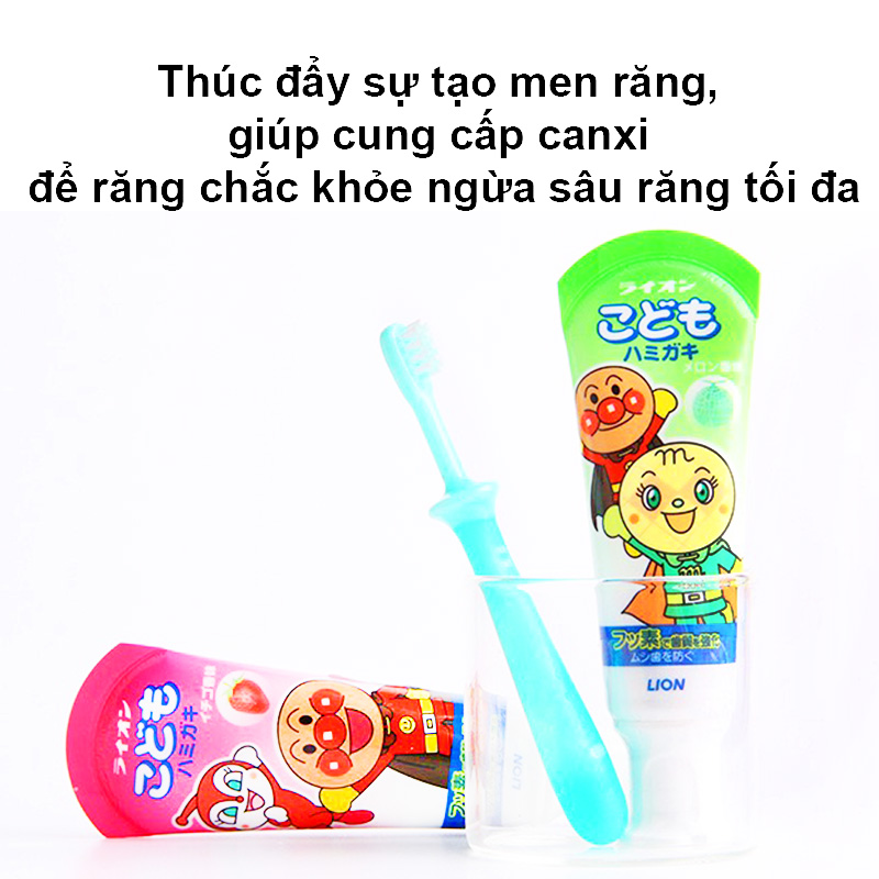 Kem đánh răng trẻ em, Kem đánh răng cho bé nuốt được Lion nội địa Nhật Bản hương vị ngọt cho bé – SI017
