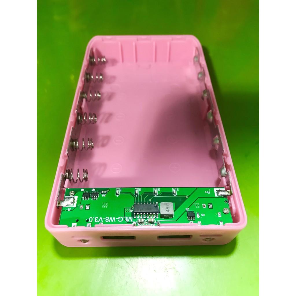 Box sạc dự phòng không pin 6 cell 18650 có cổng Type-C Hồng