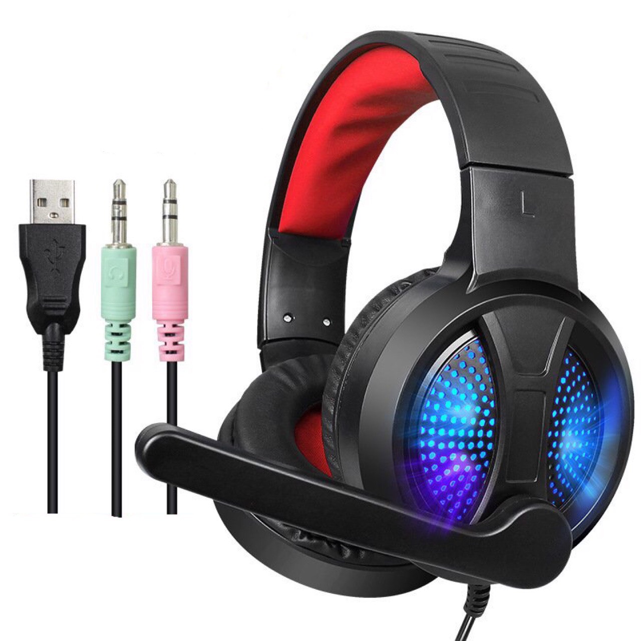 Tai nghe gaming chụp tai chuyên game có đèn led RGB và mic thoại sành điệu âm  thanh dùng tốt cho điện thoại và máy tính A69 - Tai nghe có dây