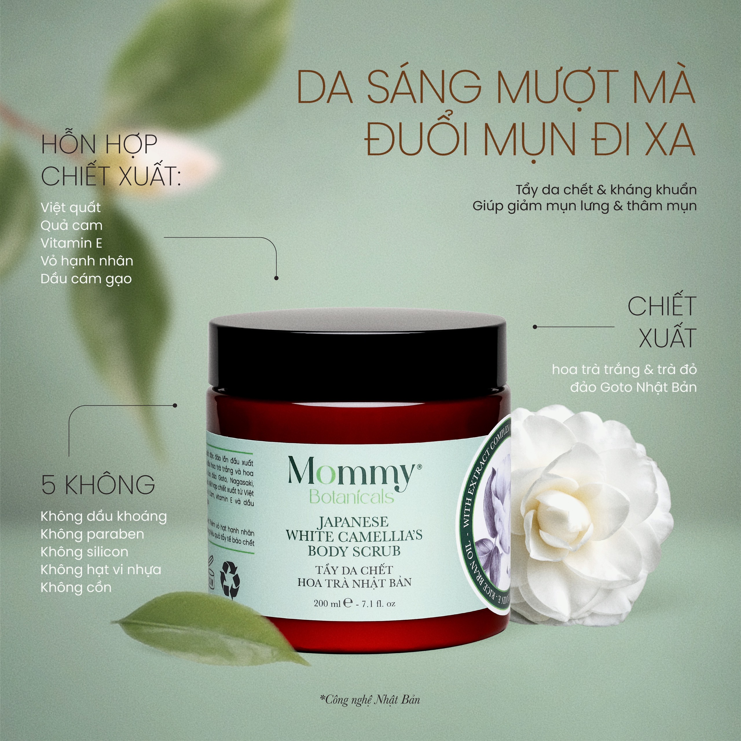 Tẩy Da Chết Body từ Hoa Trà Trắng Nhật Bản Mommy Botanicals