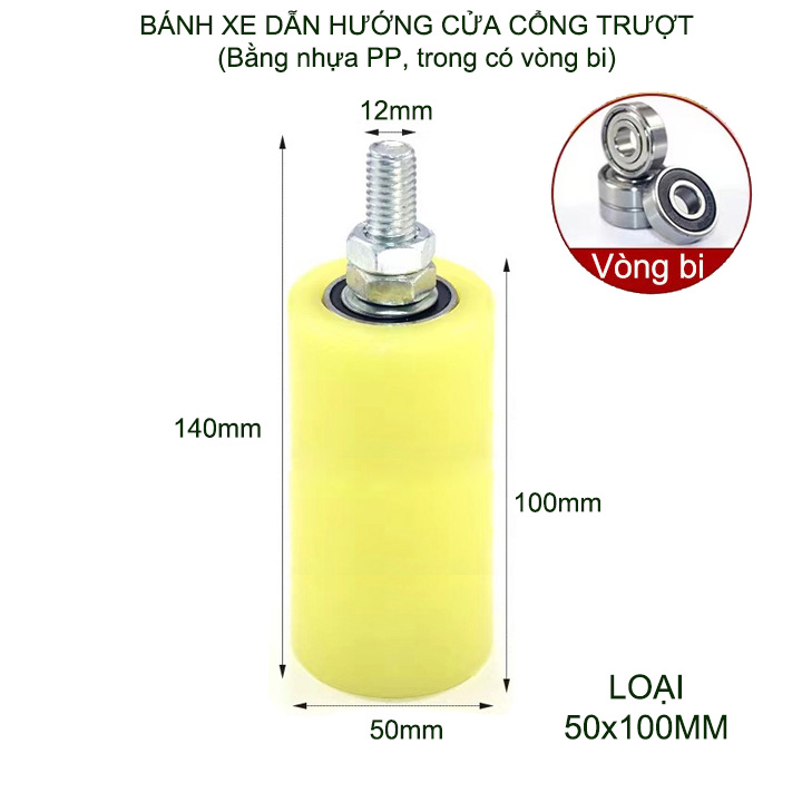 01 Bánh xe dẫn hướng cửa trượt, thân bằng nhựa PP, lõi thép có vòng bi