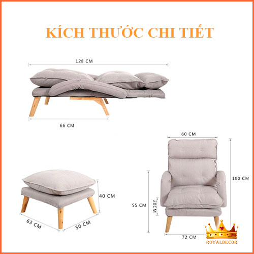 Ghế Bành Lười Thư Giãn Kèm Đôn ROYALDECORHN Lắp Ráp Dễ Dàng - Ghế Thư Giãn Ngả Lưng 180° Thông Minh Đa Năng - Nội Thất Phòng Khách, Phòng Ngủ