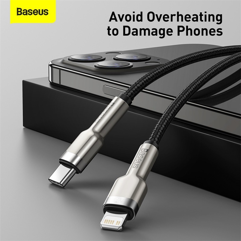 Cáp sạc nhanh C to iP 20W cho iPhone 12 Series Baseus Cafule Metal Series (20W, Type C to Lightning Fast charge & Data Cable) - Hàng chính hãng