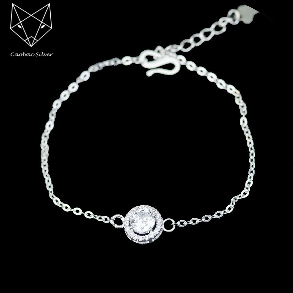 Vòng Tay Bạc Nữ S99 CaoBac Silver Ổ Đá Viền Đá Hở Cao Cấp - SLT7