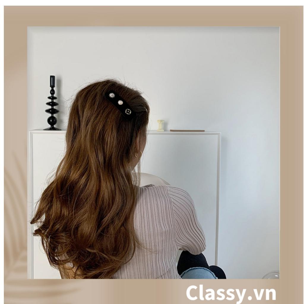 BST Kẹp tóc Classy dạng clip họa tiết kẻ sọc trắng đen caro hot hit bản lớn bọc vải chanh sả sả chanh PK945