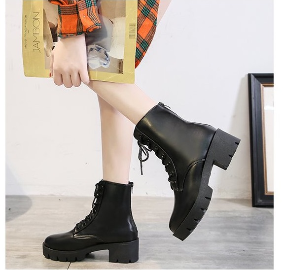 [CHUẨN CHẤT LƯỢNG] Giày boot đế thô 5 phân cột dây 1 dây kéo cá tính street style đường phố ulzzang boots S002