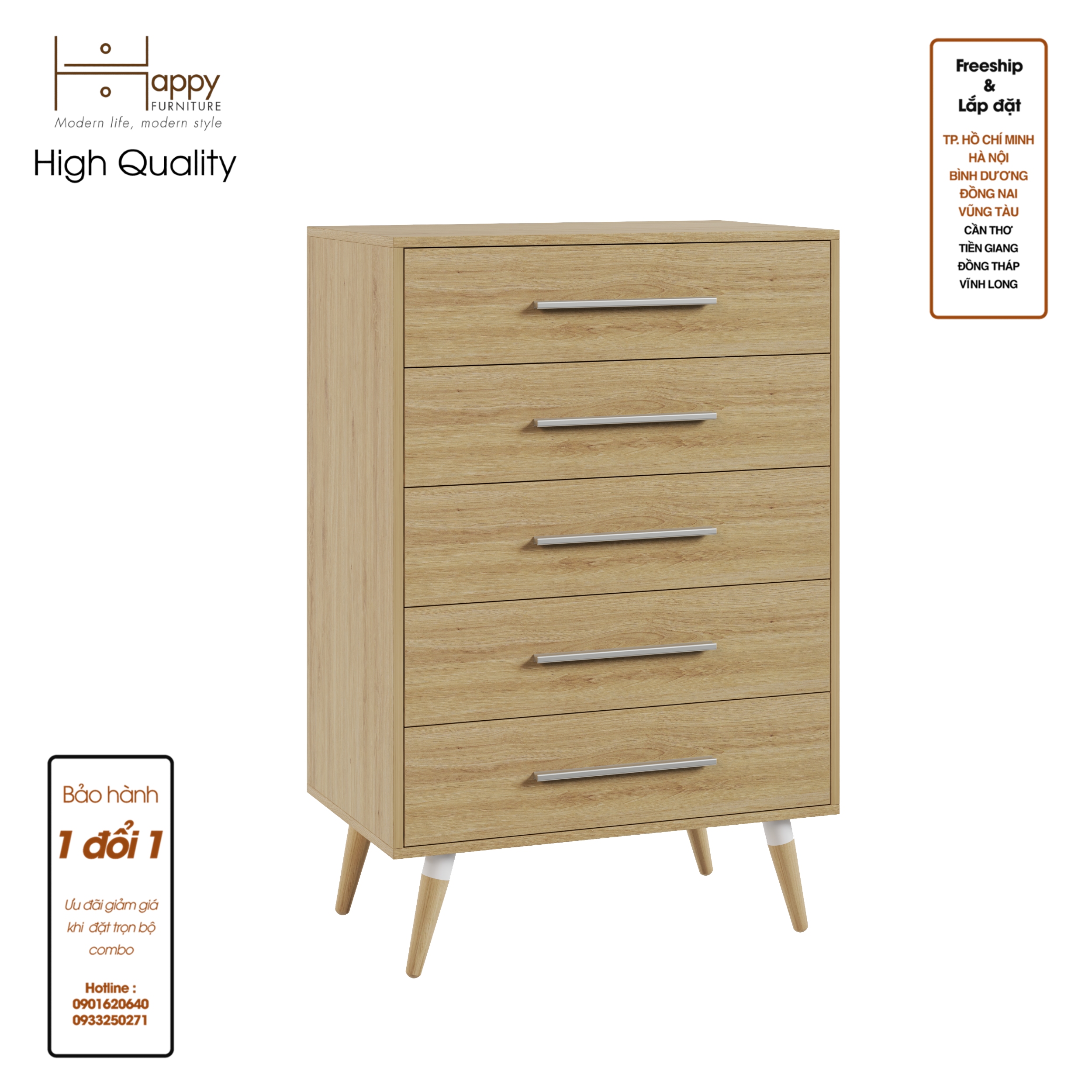 OSRI, Tủ đụng đồ 5 ngăn - chân gỗ chéo , 80cm x 50cm x 120cm , THK_023