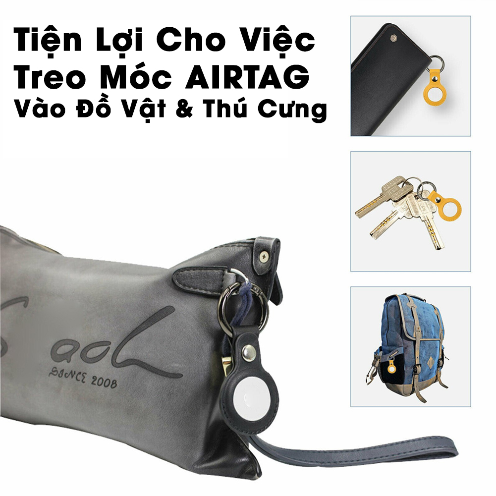 Vỏ Ốp Bao Da Nhiều Màu Kèm Móc Hở 1 Mặt Bảo Vệ Airtag - thiết bị định vị, chống trộm - Hàng Chính