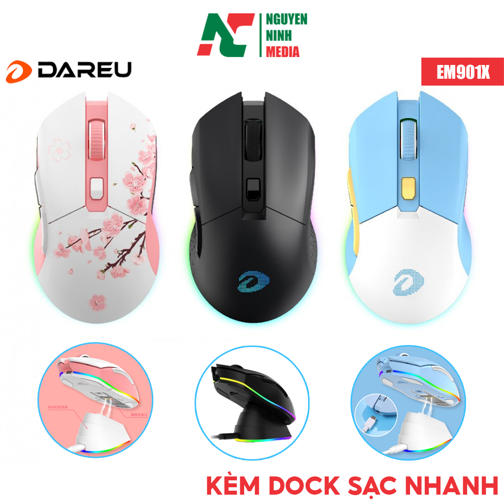 Chuột Không Dây Gaming DAREU EM901X LED RGB + Kèm Dock Sạc Nhanh - Hàng Chính Hãng