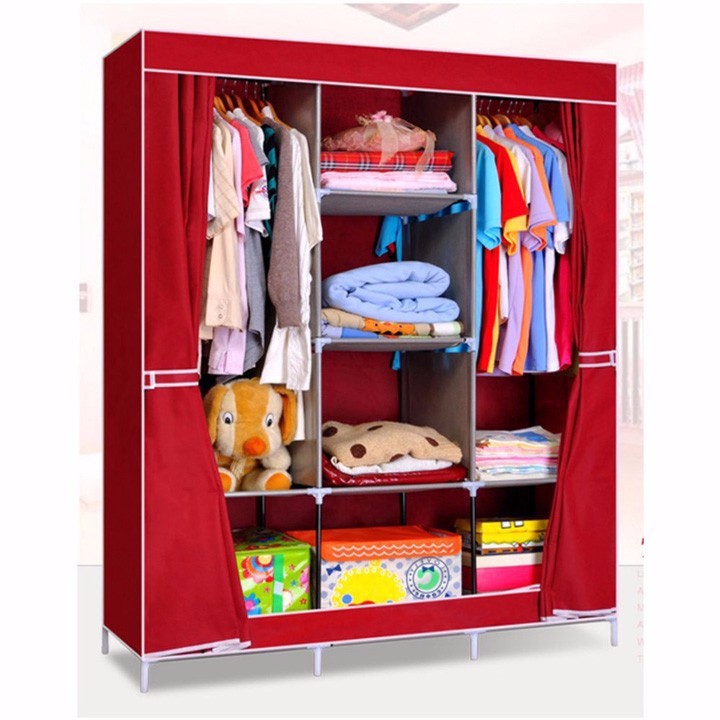 Tủ vải quần áo 1 buồng 3D , Tặng kèm gương mini cầm tay tiện dụng