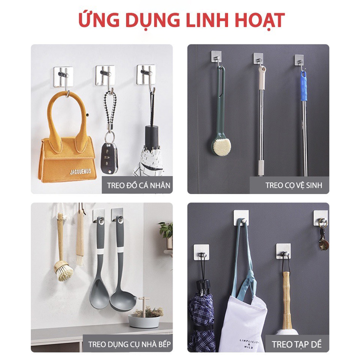 COMBO 5 Móc Dán Tường Inox 304 Cao Cấp - Keo 3M Siêu Dính - Treo Quần Áo, Khăn, Dụng Cụ Bếp, Đồ Nhà Tắm