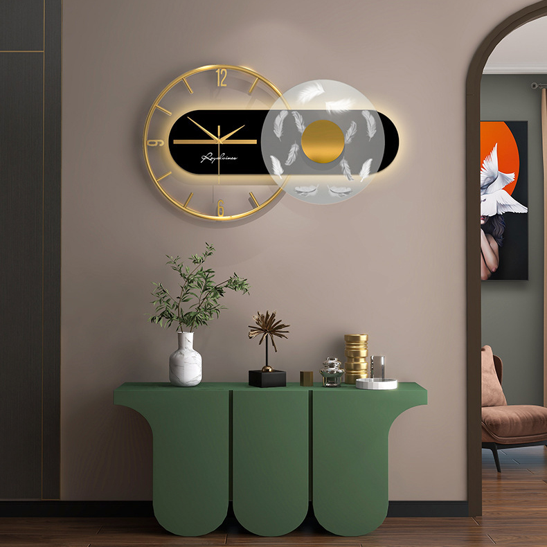 Đồng hồ treo tường trang trí phong cách Bắc Âu hiện đại 21129 size 60*36cm - Có đèn
