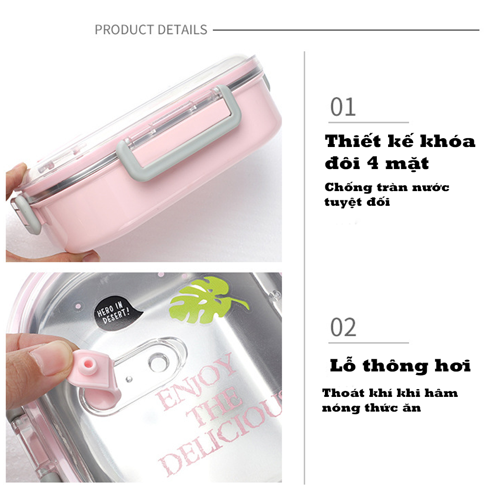 Hộp Cơm Giữ Nhiệt 2 Tầng Thiết Kế Chống Tràn Tuyệt Đối Lõi Inox SUS304 Đảm Bảo An Toàn HC02
