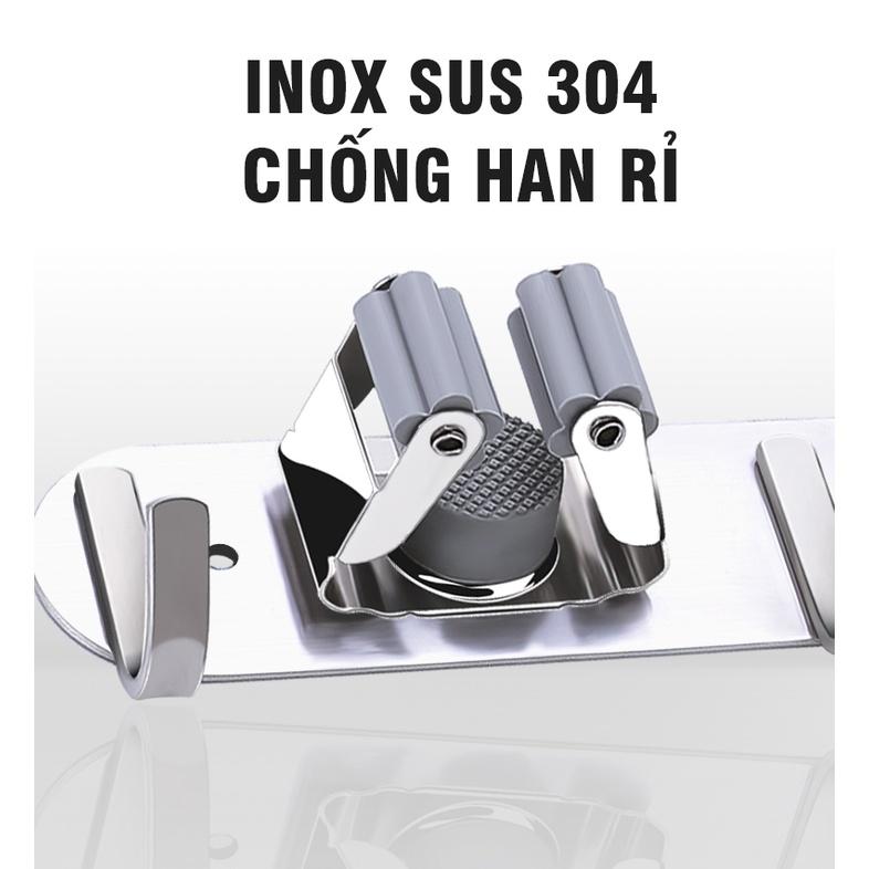 Móc treo chổi lau nhà inox 304 sử dụng keo dán tường siêu dính hoặc khoan tường chịu lưc 10kg