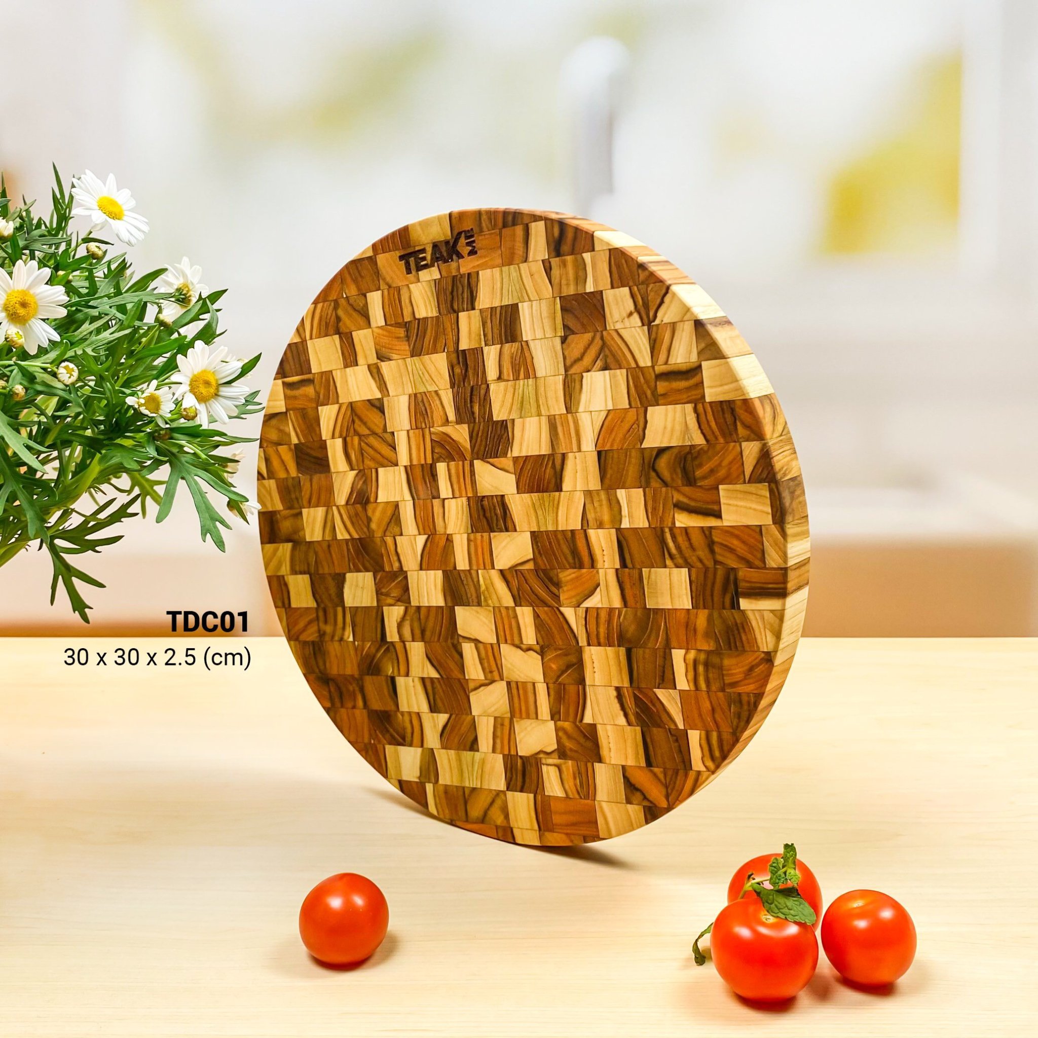 Thớt Gỗ Teak Cao Cấp - Cắt Thái, Trang Trí - 30x30x2,5cm - TDC01 | HTX DAO PHÚC SEN