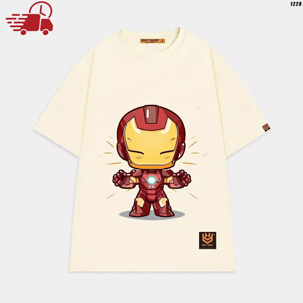 Áo thun tay lỡ unisex áo phông trơn nam nữ Iron man mini vui nhộn