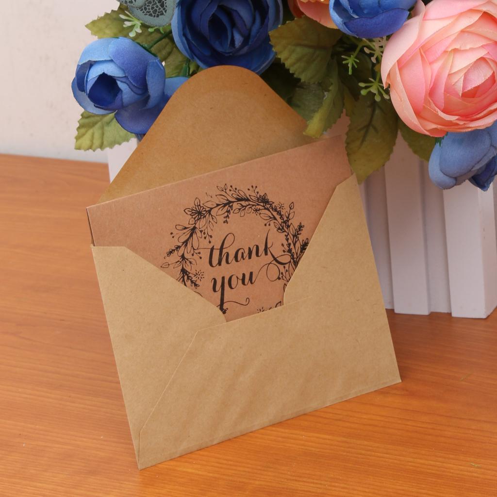 50pcs Vintage Brown Recycled Wedding Party Thank You Kraft Cards Envelops