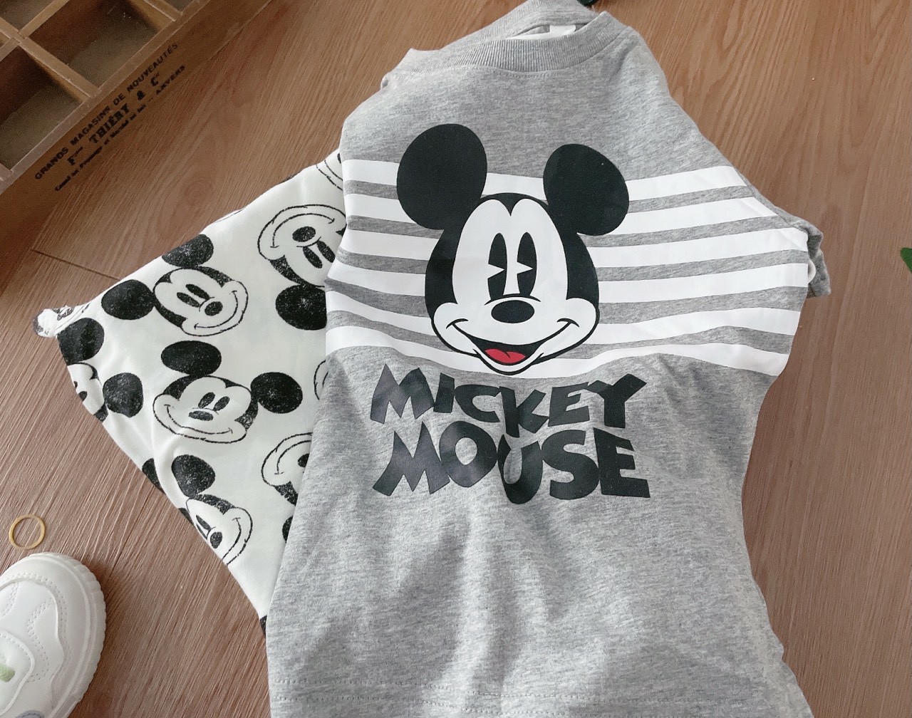 Áo cộc tay Mickey phối kẻ bé trai 1-10 tuổi