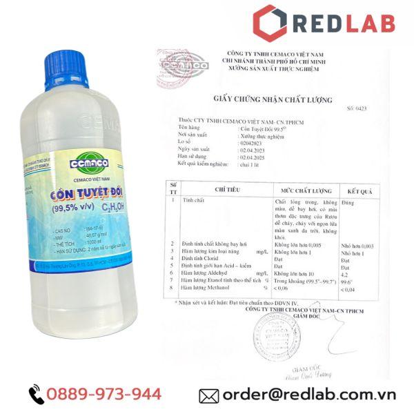 Cồn tuyệt đối 99.5 độ (chai 1 lít) CEMACO Việt Nam, 99.5 % Ethanol Absolute