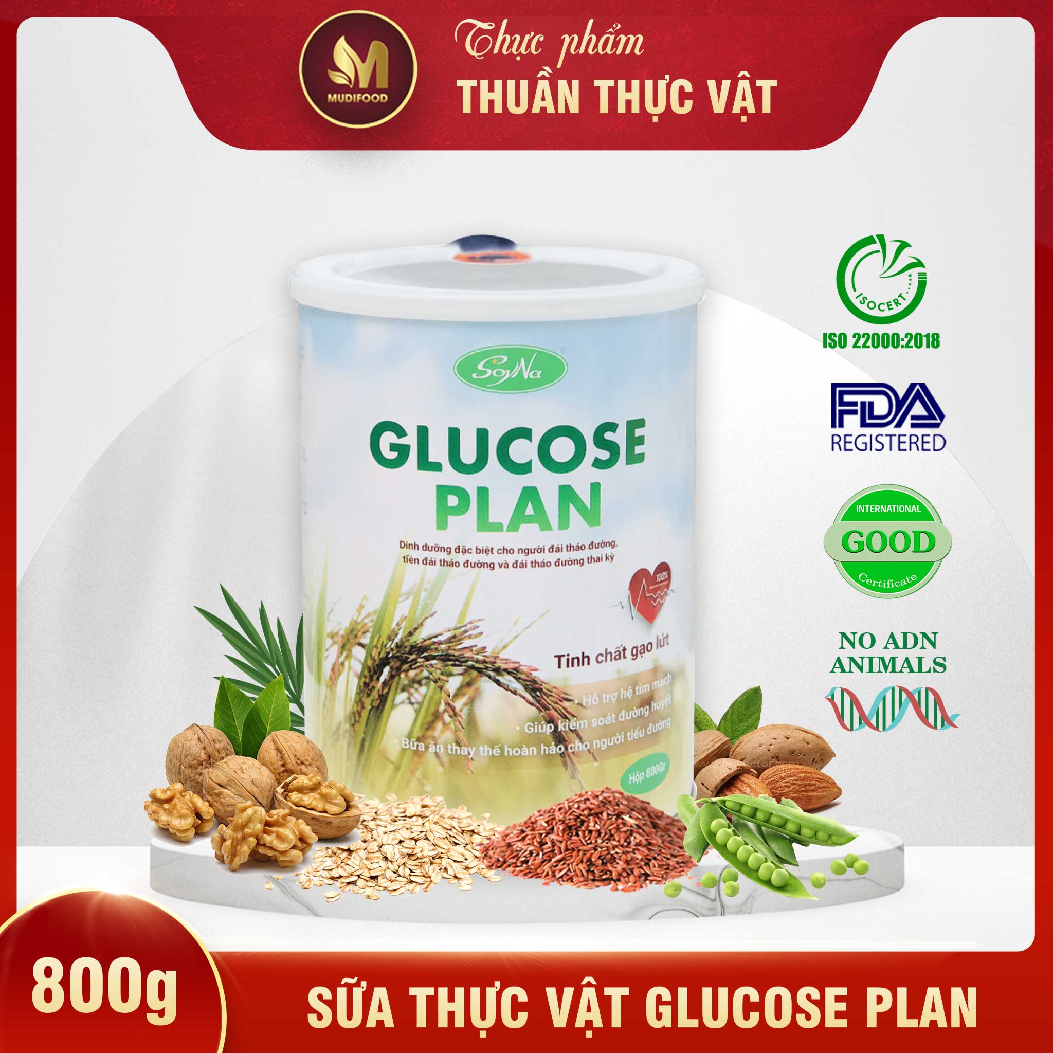 Sữa Hạt Glucose Plan Tinh Chất Gạo Lứt Soyna 800g - Sữa Ăn Kiêng, Bổ Sung Dinh Dưỡng cho Người Cao Tuổi, Tiểu Đường, Tim Mạch, Mỡ Máu, Xương Khớp, Kiểm Soát Đường Huyết, Bữa Ăn Thay Thế Hoàn Hảo Cho Người Bệnh - Tặng Bột Sữa Mầm Gạo Lứt 300g