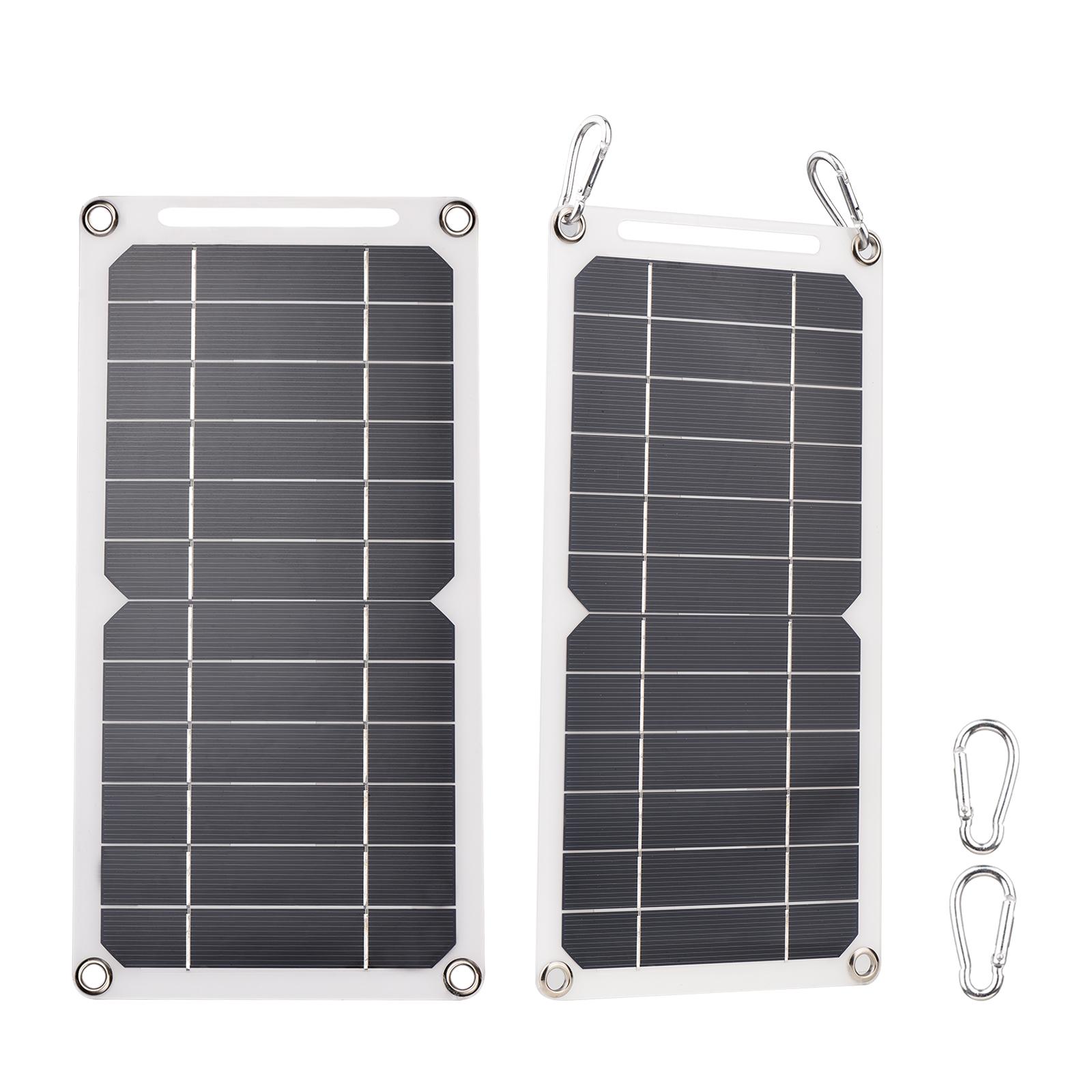 6W 5V Solar Panel with USB Port 2PCS Carabiner Monocrystalline Silicon Solar Cell for Outdoor Camping Climbing Hiking