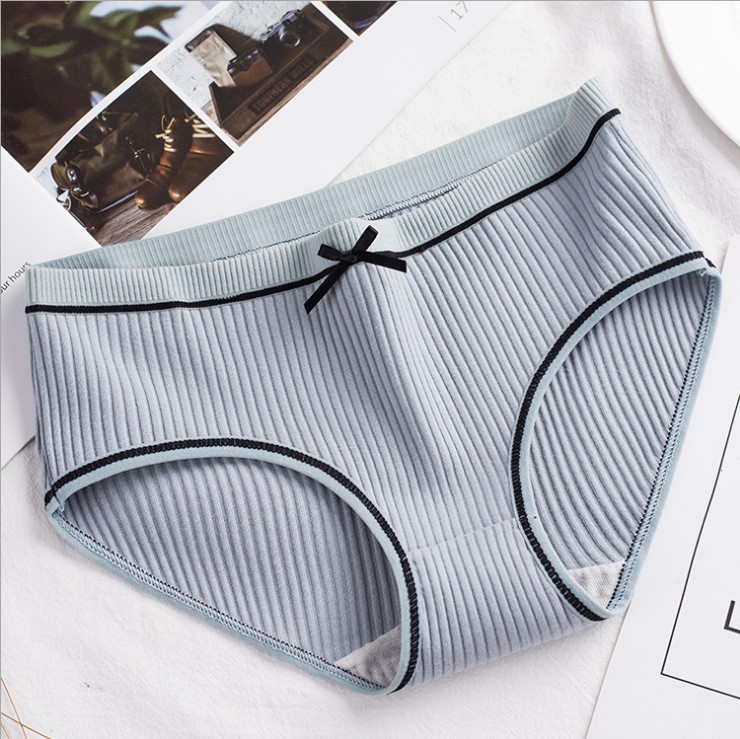 Set 5 Quần Lót Nữ Phối Viền Đen Đính Nơ Cotton Gân Tăm Kháng Khuẩn