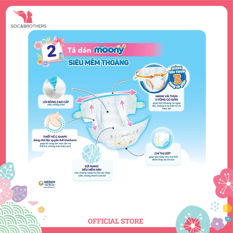 Bỉm dán Moony xanh tiêu chuẩn size M56+8 - 2002