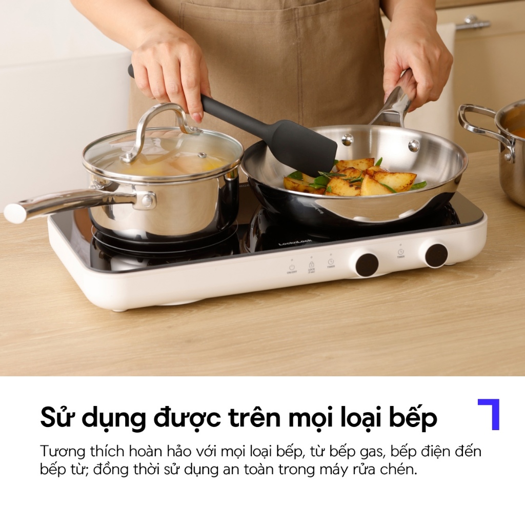 Nồi, Chảo inox304 LocknLock Eleve tay cầm đúc nguyên khối nhiều kích thước, dùng được bếp từ, Hàng Chính Hãng - JoyMall