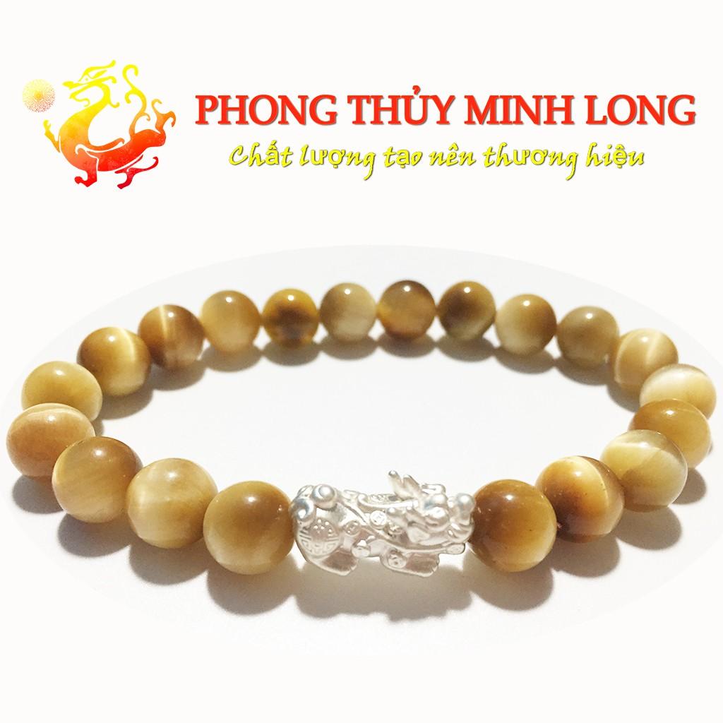 Vòng tay đá Mắt Hổ Vàng Tâm chất lượng 5A mix Tỳ Hưu Bạc hợp mệnh Thổ và mệnh Kim