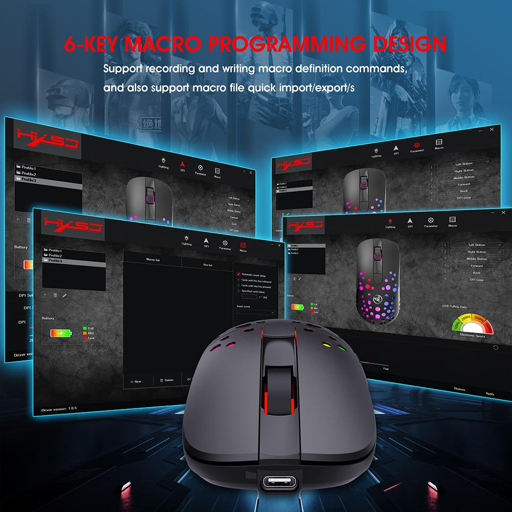 HXSJ T100 Type-C Wired & 2.4G Wireless 10000DPI Programmable RGB Backlit Mouse 6 Adjustable DPI Levels