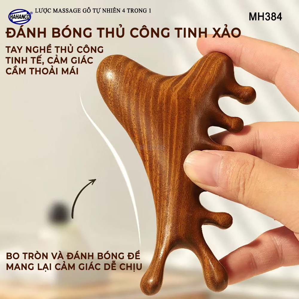 Lược Massage Dụng Cụ Làm Đẹp Chuyên Nghiệp Gỗ Tự Nhiên 4 Trong 1 - HAHANCO - MH384