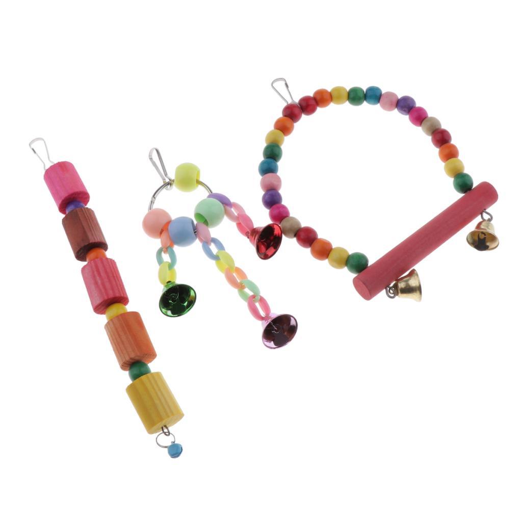 5Pcs Bird Swing Bite Standing Chewing Toy Set Hanging Parrot Wooden Toy