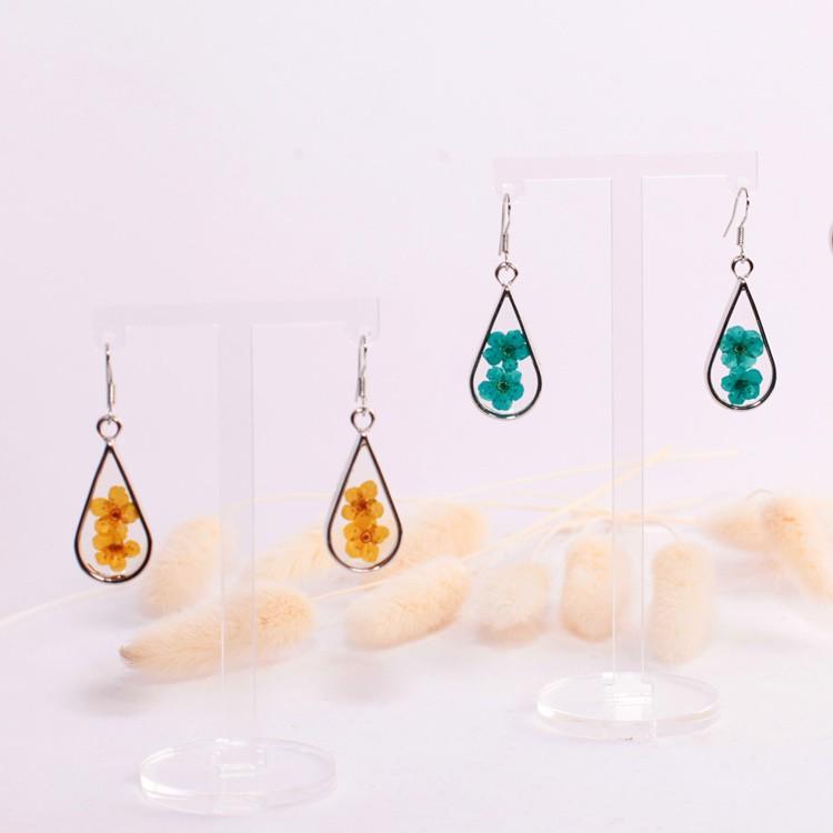 Bông tai hình giọt nước hoạ tiết hoa khô handmade resin epoxy trong suốt nhiều màu sắc