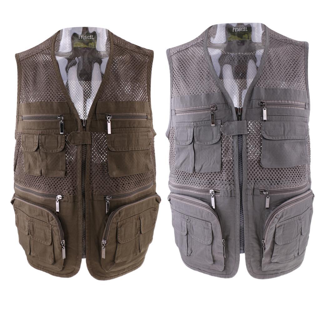 Mens Cotton Multi-pocket Mesh Fishing Vest for Camping Hunting Fishing Photography