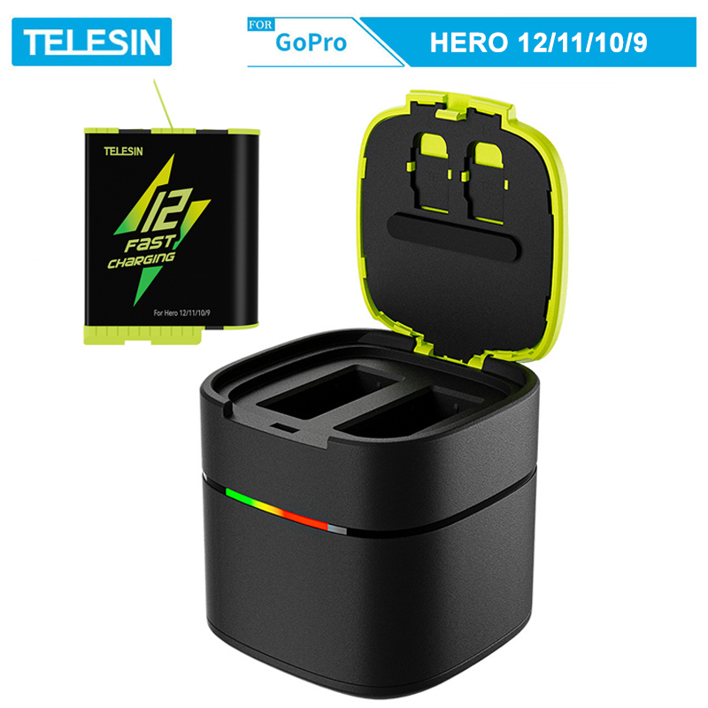Combo dock sạc nhanh TELESIN + 2 pin Telesin Fast Charging dùng cho GoPro Hero 12/11/10/9