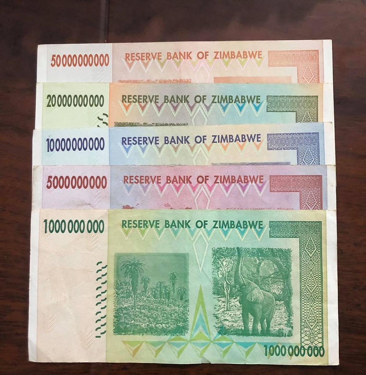 Bộ tiền 5 tờ tỷ sưu tập cổ lạm phát của Zimbabwe