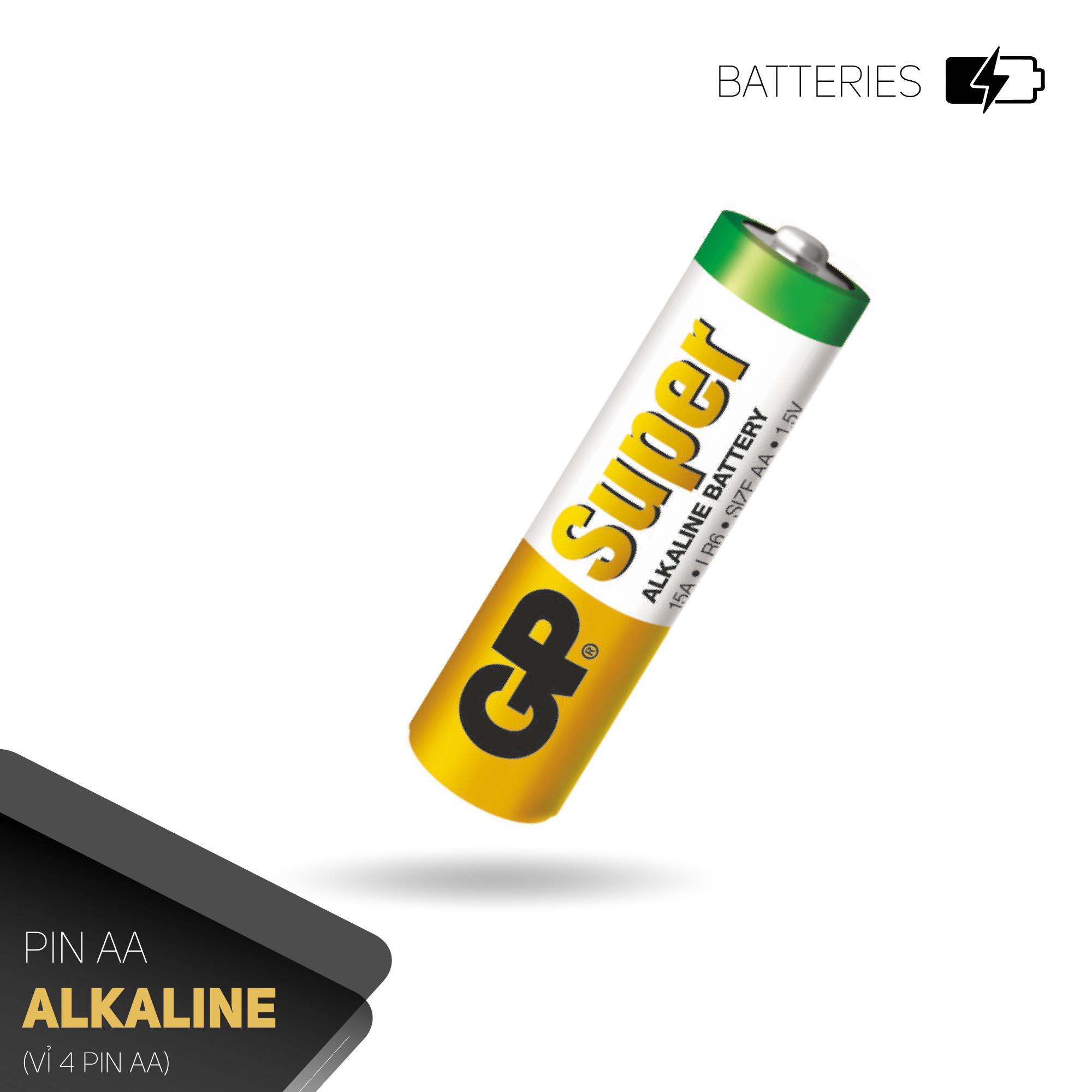 Pin tiểu GP Alkaline AA 1.5V (2 viên/4viên),Pin AA GP dùng cho chuột máy  tính,điều khiển quạt,điều khiển tivi,đồng hồ treo tường,đồ chơi điện tử trẻ  em,máy đo huyết áp - Combo