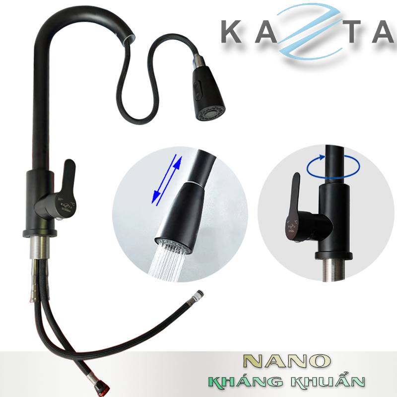 Combo Chậu Rửa Chén Bát Cao Cấp KAZTA KZ-CB6045NN Nano Kháng Khuẩn Gồm: Chậu Rửa Chén, Vòi Rửa Chén Đầu Rút Nóng Lạnh Và Phụ Kiện Đi Kèm