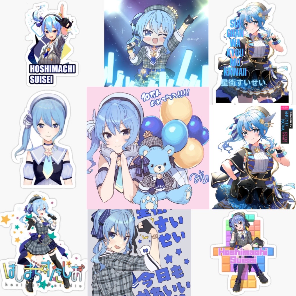 Ảnh Sticker Hoshimachi Suisei 30-60 cái ép lụa khác nhau/Hình dán vtuber Hololive Hoshimachi Suisei