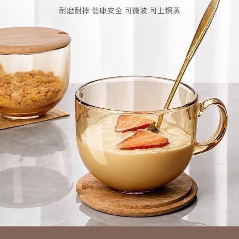 Bộ 3 cốc Red Cherry 480ml có quai cầm chống nóng chất liệu thủy tinh cao cấp chịu nhiệt màu hổ phách sang trọng, phù hợp cho gia đình, quán cafe, nhà hàng